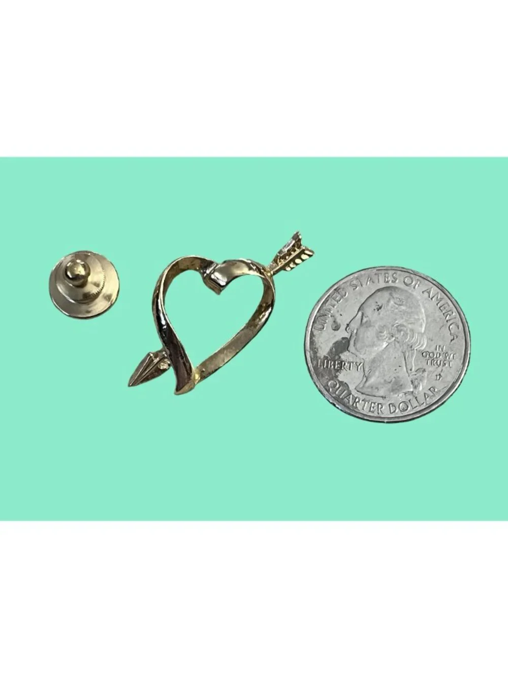 1980s Avon Gold-Tone Heart With Arrow Tie Tack Pin